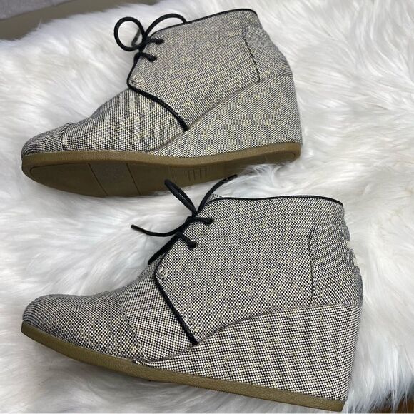 Toms Metallic Linen Desert Wedge Lace Up Ankle Booties 9 - Picture 8 of 9